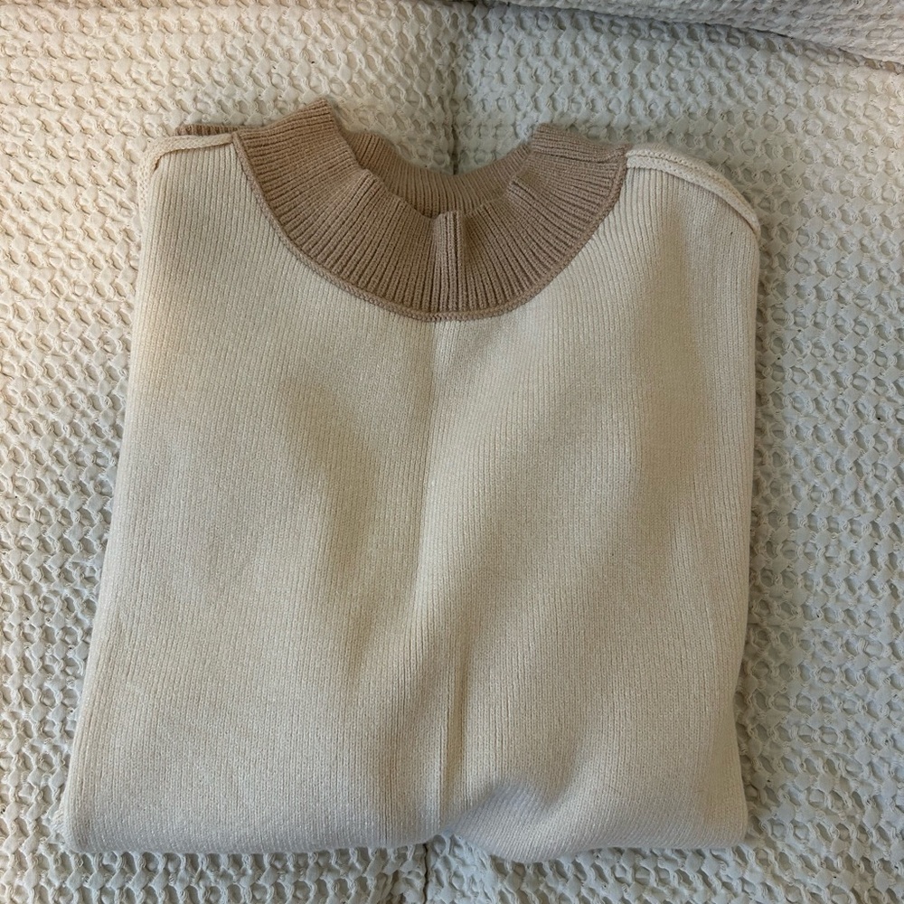 Cozy Cream and Tan Turtleneck Sweater